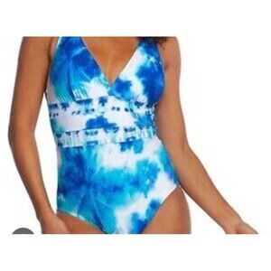 La Blanca Blue & White Tie-Dye V-Neck One-Piece